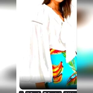 Farm Rio Pinapple  Tie Neck  Blouse  Cotton SzS. Excellent Condition